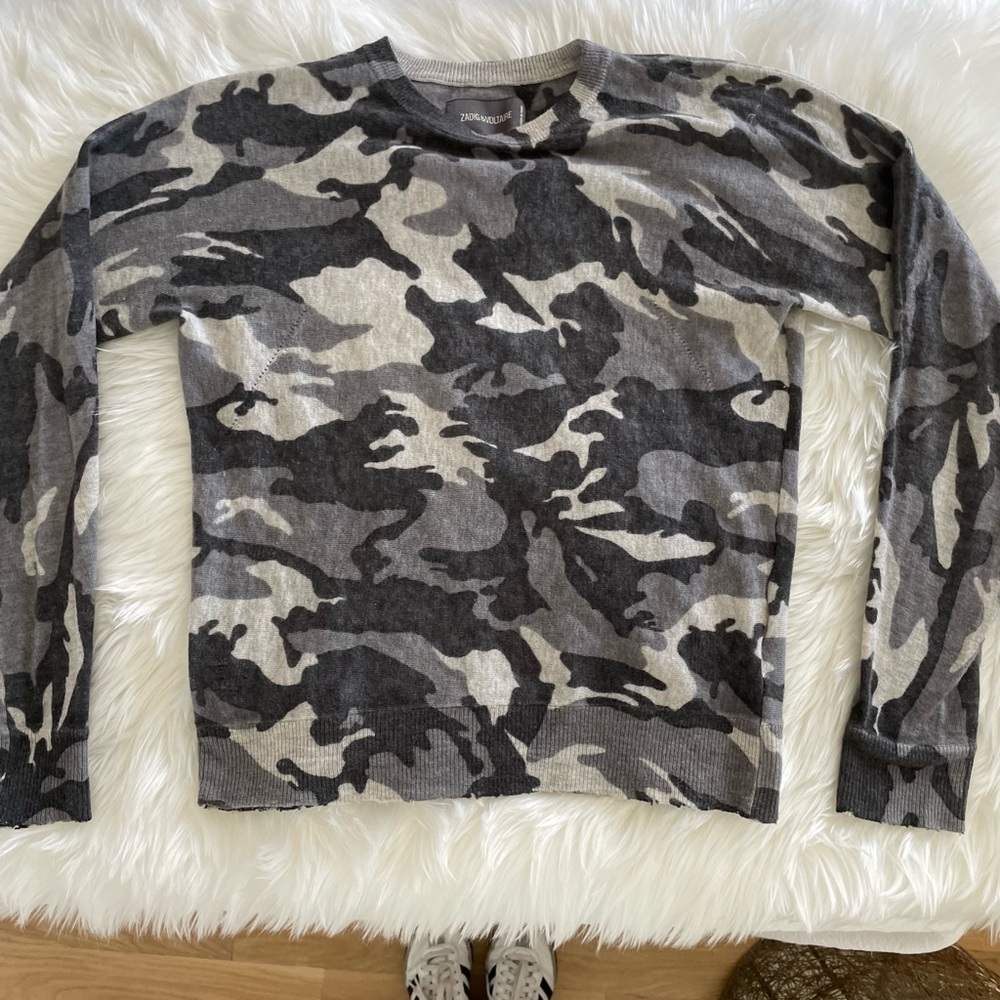 Zadig & Voltaire Gray Camouflage Cashmere Sweater